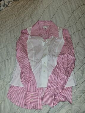Banana Republic Pink And White Striped Button-up With A White Layered Vest